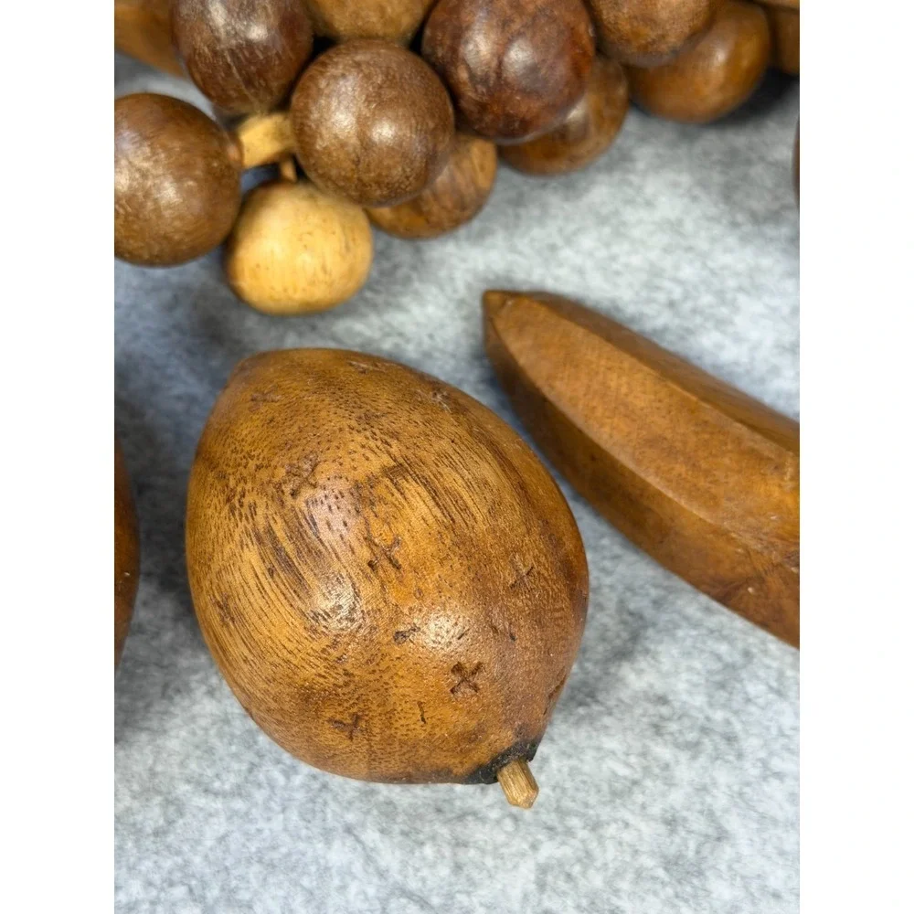 Vintage Hand Carved Assorted Wooden Fruit 9 pieces Philippines‎